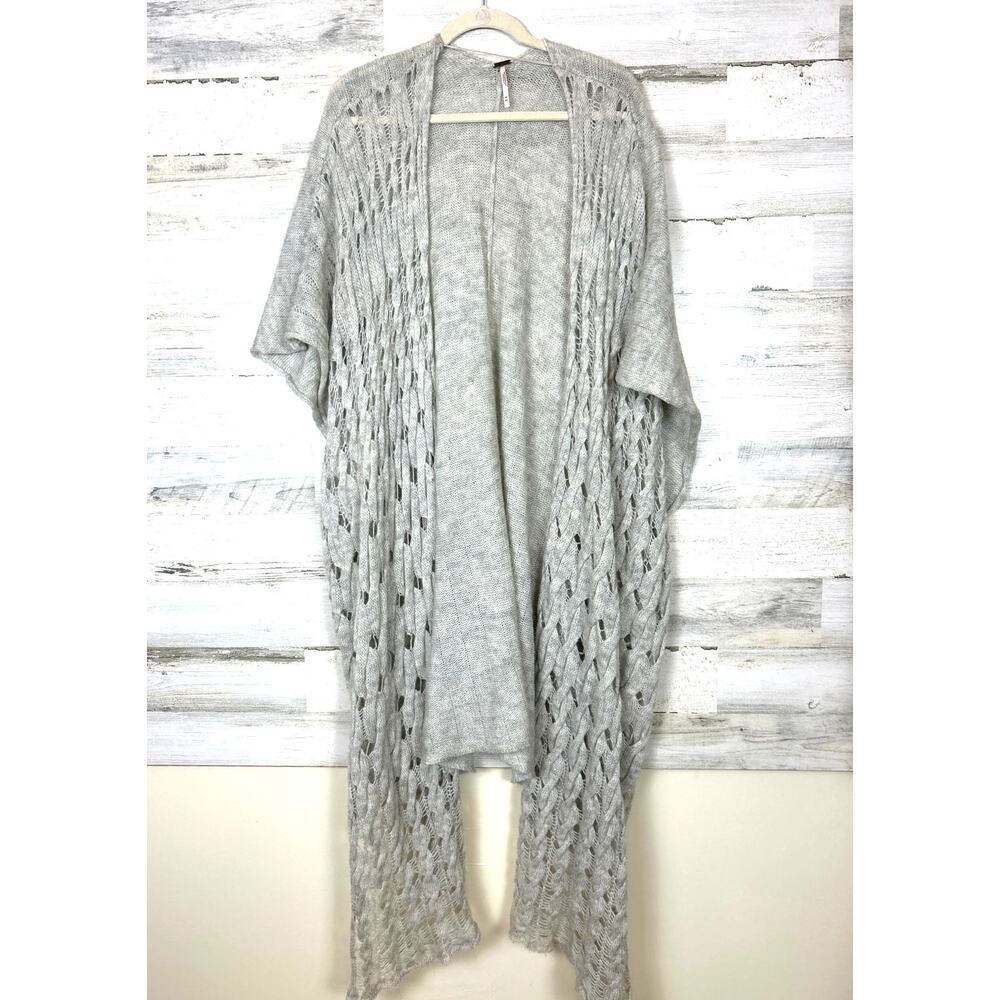 Free People Womens M/L Gray Heath Knit Kimono Cardigan Knit Open Front Sweater
